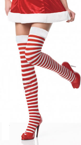 RED AND WHITE STRIPED THIGH HIGHS